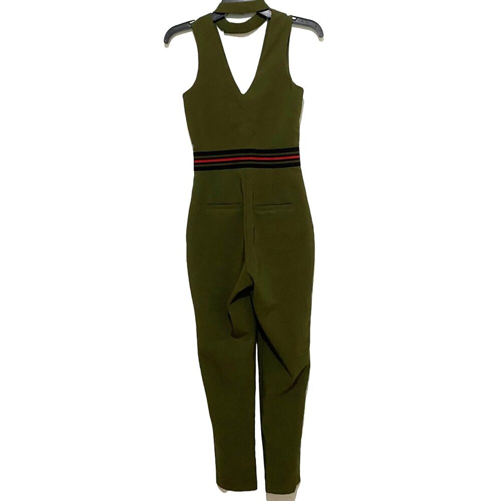 Y2K Choker Sleeveless Jumpsuit XS Olive Green Military Utility Chic Grunge - Picture 4 of 7